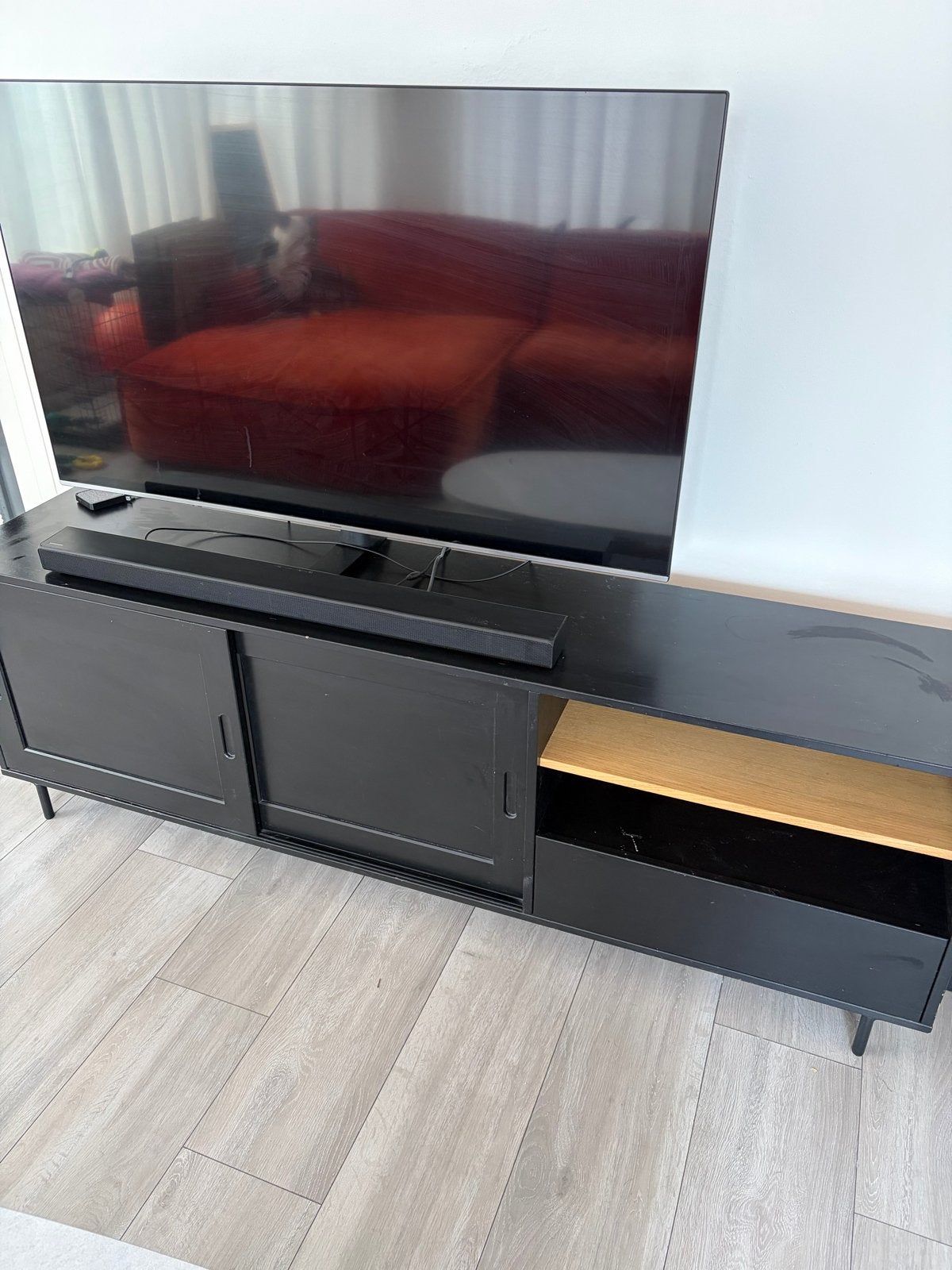 WOOOD dressoir Blackburn zwart/bruin TV kast tv meubel, Ophalen, Gebruikt, 150 tot 200 cm, Met lade(s)