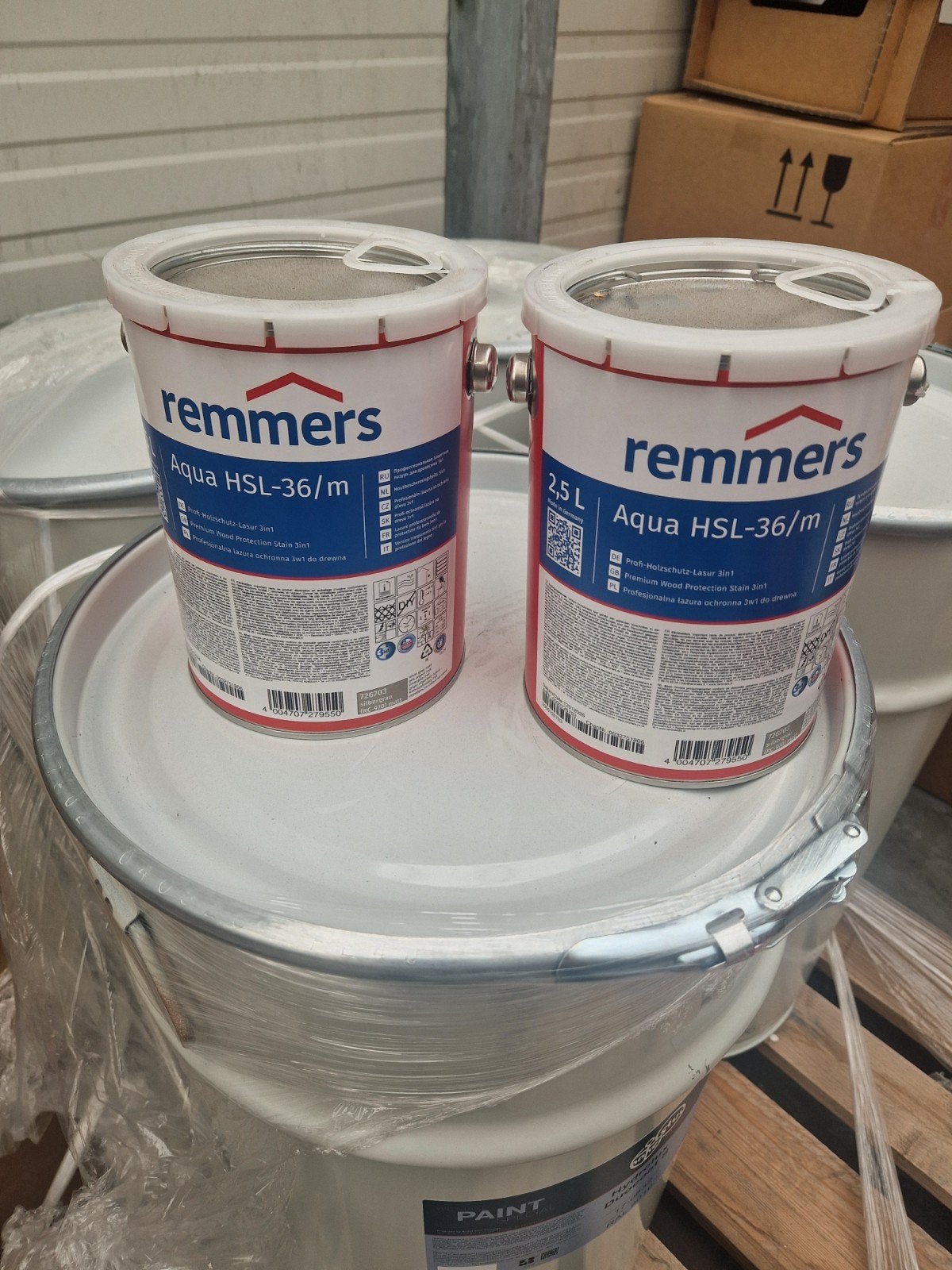 2 Nieuwe ongeopende blikken Remmers hsl 36 mat Zilvergrijs, Minder dan 5 liter, Ophalen of Verzenden, Nieuw, Beits
