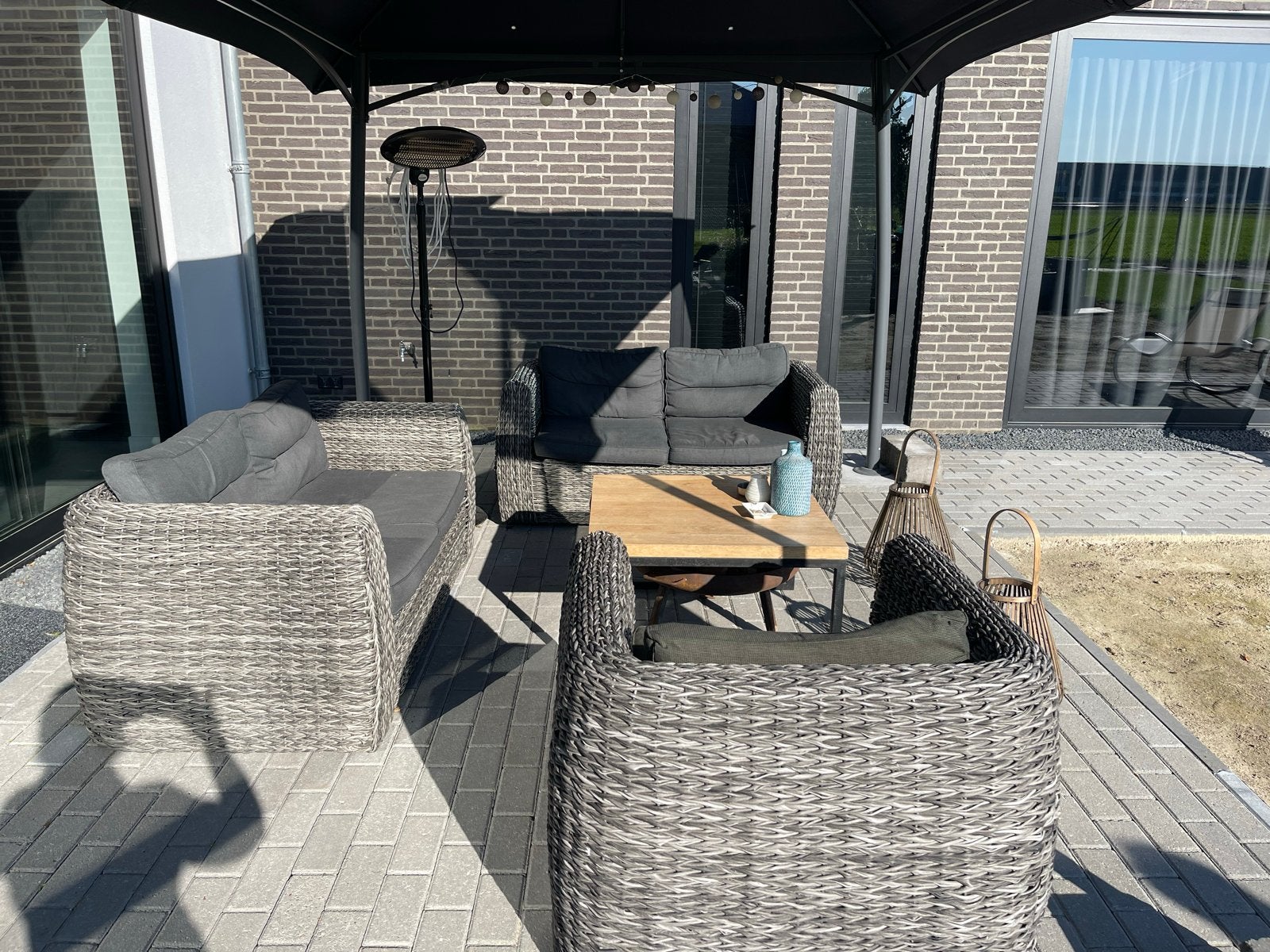 Luxe Wicker Loungeset met Kussens, Tuin en Terras, Ophalen, 4 zitplaatsen, Zo goed als nieuw, Loungeset