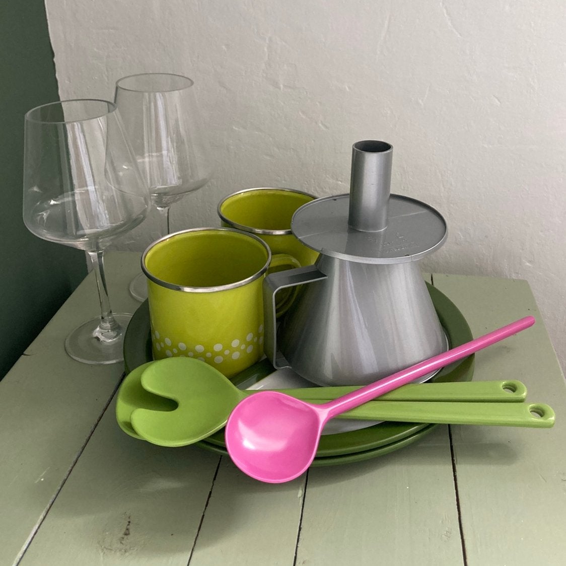 Servies camping kamperen 2 personen, Ophalen of Verzenden, Gebruikt