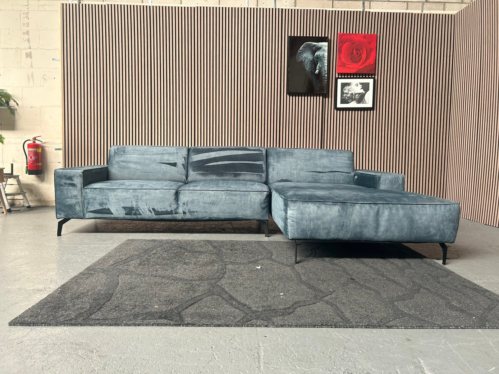 GRATIS LEVERING Velvet Loungebank Blauw 300X172 GEREINIGD, Huis en Inrichting, Loungebank velvet, Hoekbank, 300 cm of meer, Ophalen of Verzenden