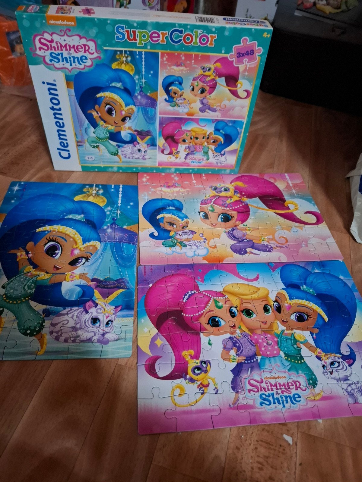 3 Shimmer & Shine SuperColor puzzels 3x48 stukjes, Ophalen of Verzenden, Meer dan 50 stukjes, Gebruikt, 4 tot 6 jaar