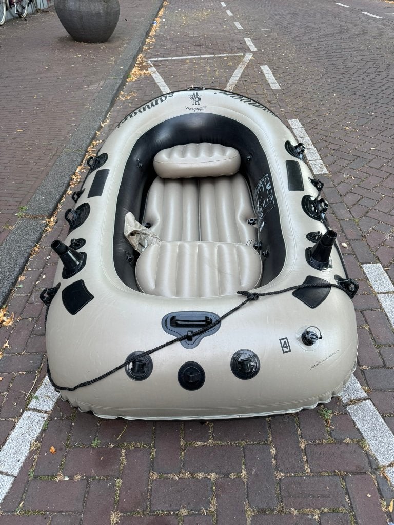 Rubber opblaasboot 3 personen met peddels en pomp, Ophalen, Drie personen of meer, Overige typen, Gebruikt