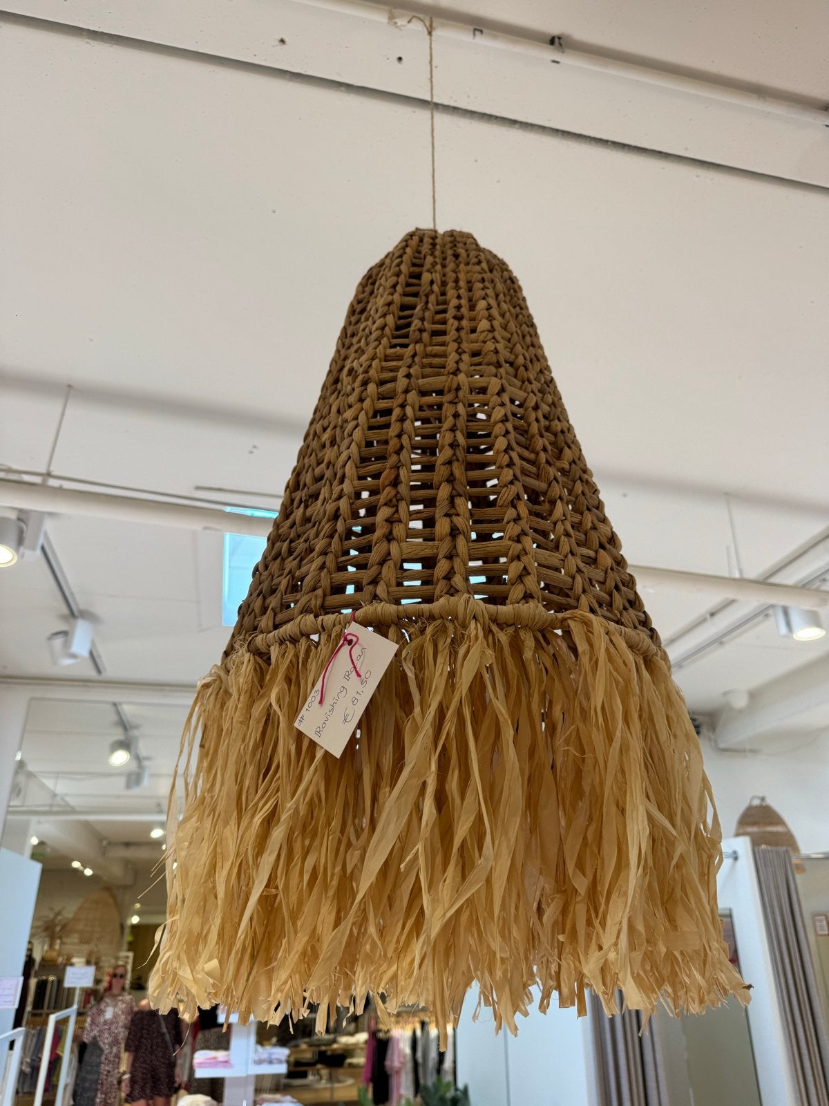 Rotan hanglamp kap met franjes - Bohemian stijl, Ophalen, Zo goed als nieuw, Natuurlijk materiaal