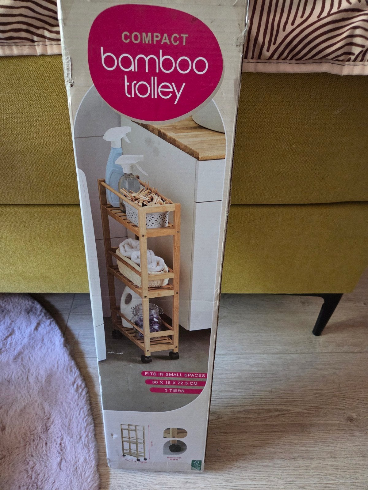 Compact bamboe trolley met 3 etages en wielen, Ophalen, Nieuw