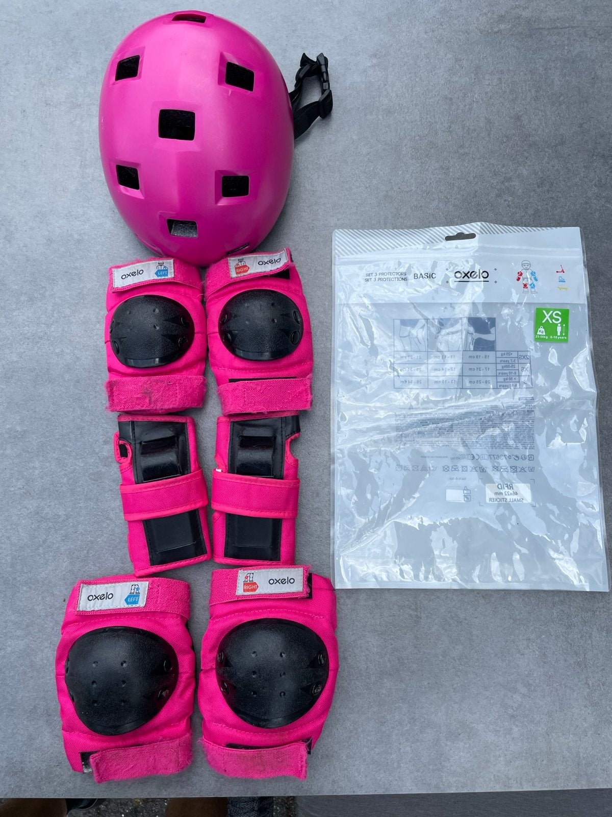 Roze Oxelo Beschermset XS (helm, knie-, elleboog-, pols), Ophalen, Verstelbaar, Gebruikt, Kinderen
