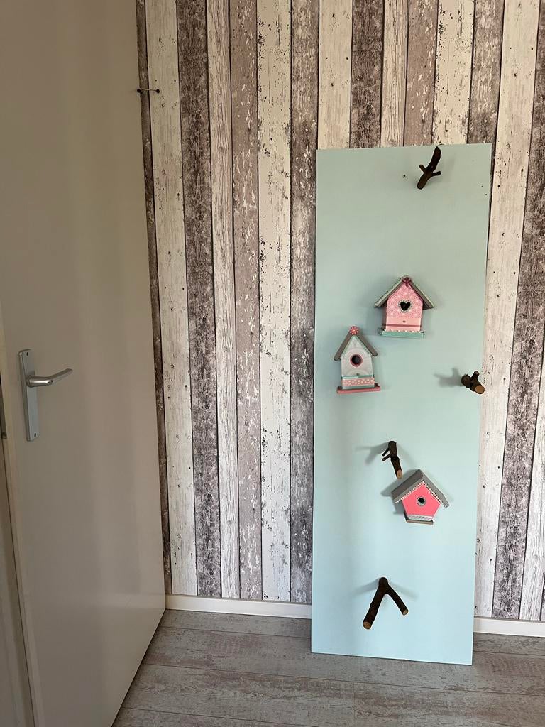 Decoratieve wandplank vogelhuisjes roze met hartje, Ophalen, Gebruikt