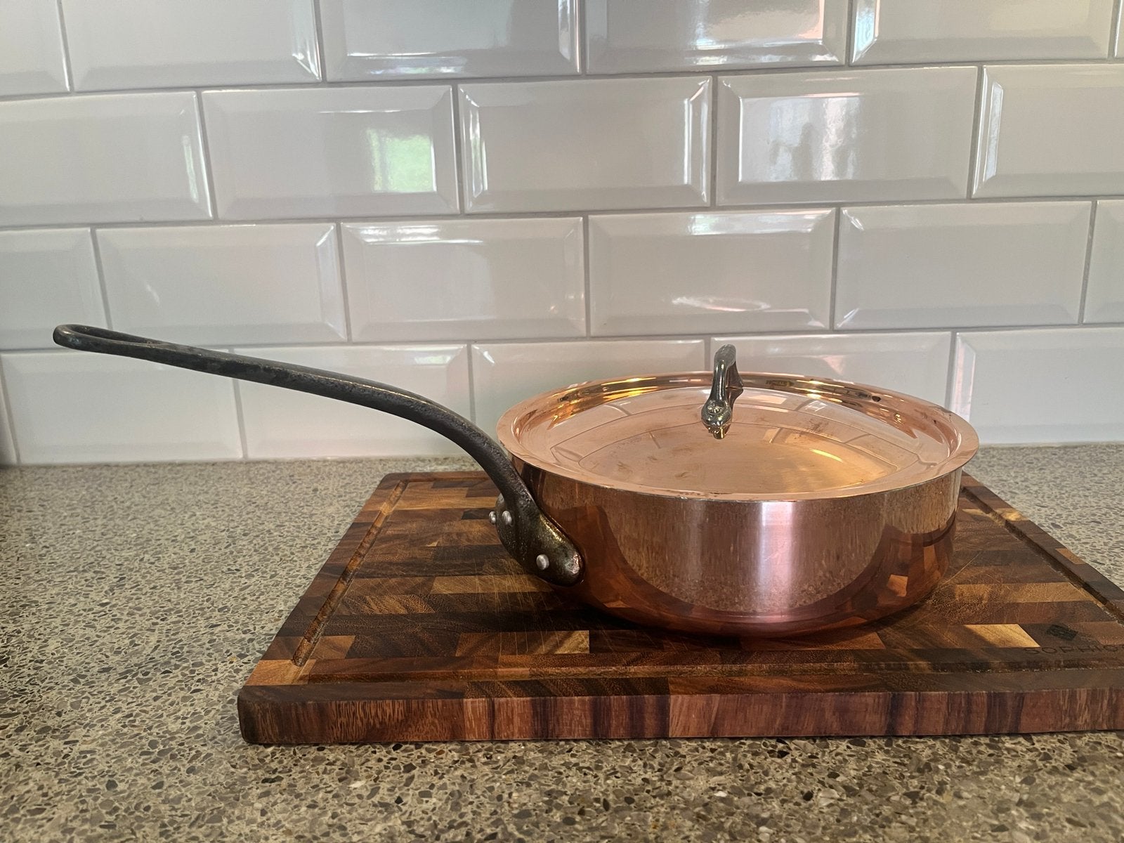 Villedieu koperen vertinde sauteuse  pan 24cm, Huis en Inrichting, Keuken | Potten en Pannen, Ophalen of Verzenden, Zo goed als nieuw
