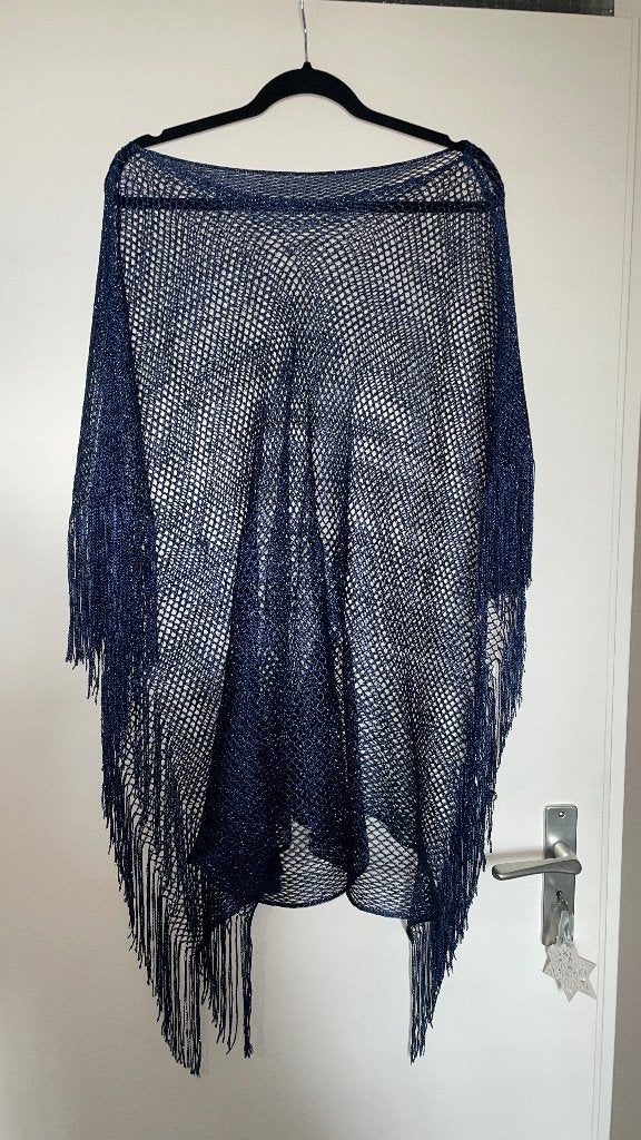 donker blauwe glitter gehaakte overgooier maat L, Ophalen of Verzenden, Zo goed als nieuw, Maat 42/44 (L), Blauw