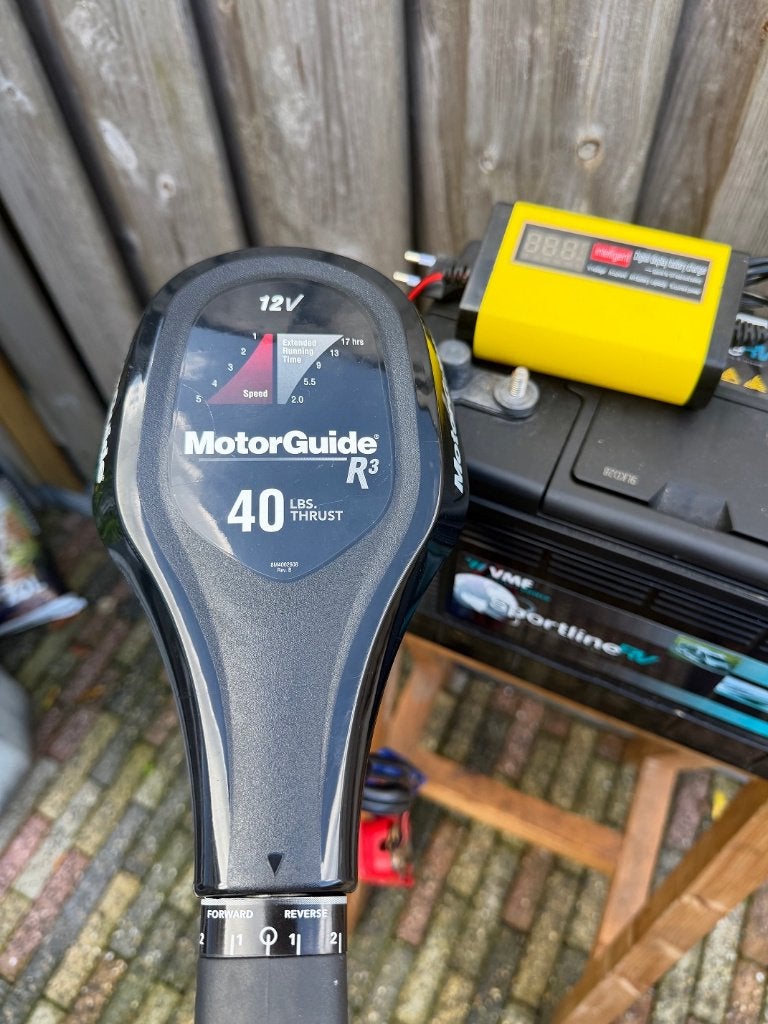 Leuke Set Motorguide 40 LBS incl. Sportline 105Ah met lader, Watersport en Boten, Ophalen, Gebruikt, Overige typen