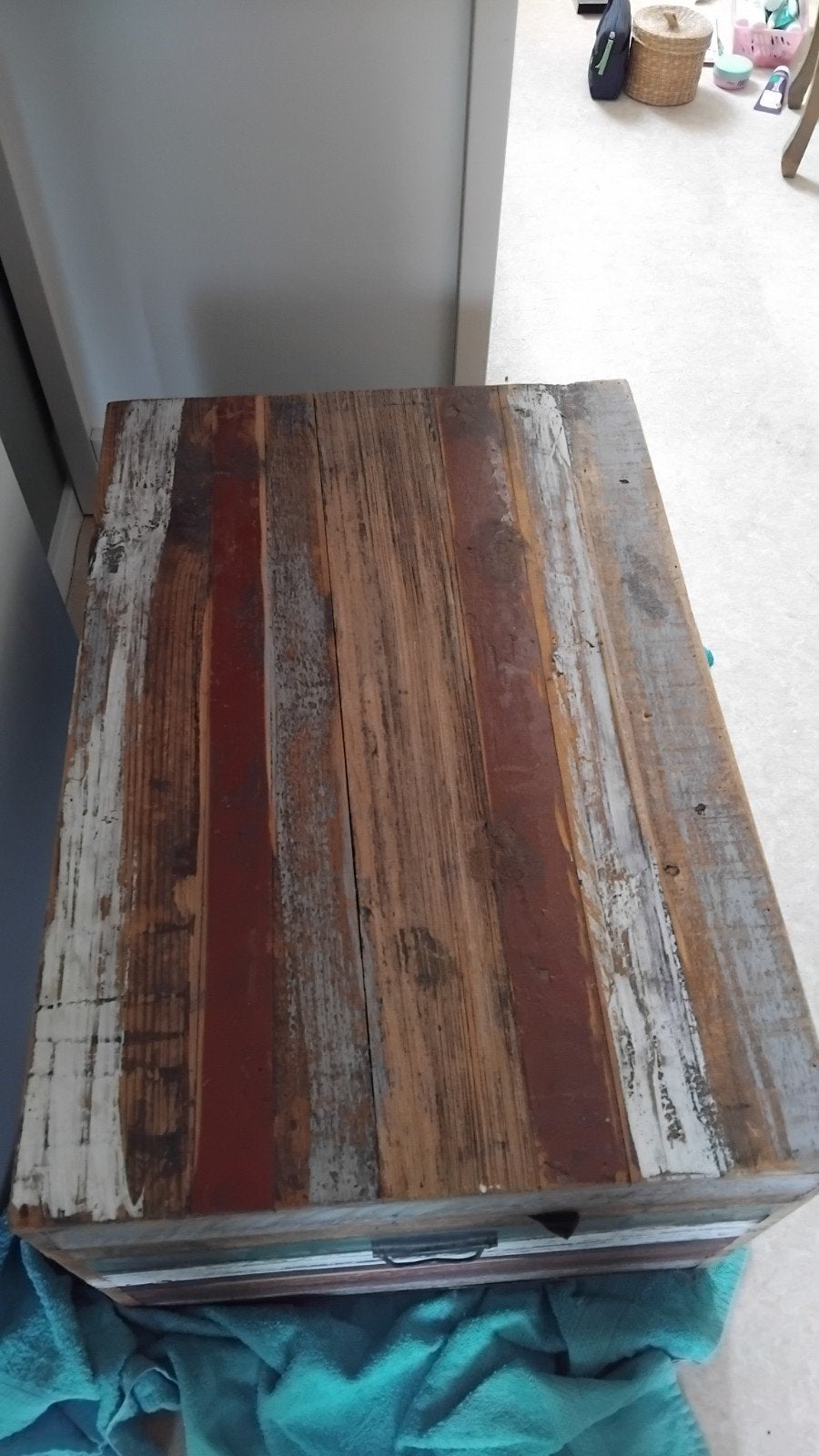 Grote kist met sloophout uiterlijk, Ophalen, Gebruikt, Overige houtsoorten, 75 tot 100 cm