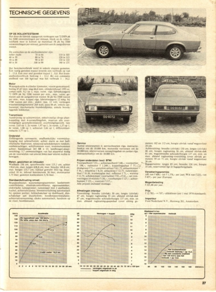 Autovisie test Ford Capri 1600 GL Mei 1974, Ophalen of Verzenden, Gelezen, Ford