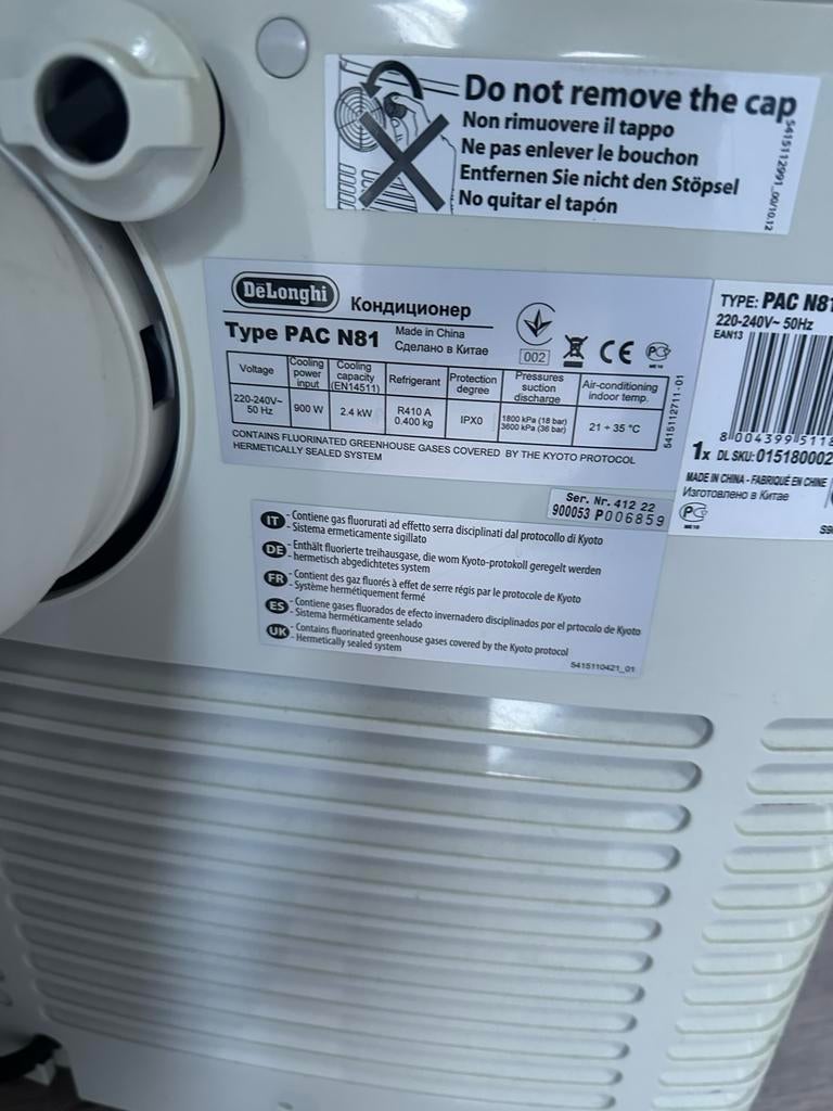 Mobiele airco De'Longhi Pinguino PAC N81, Witgoed en Apparatuur, Airco's, Gebruikt, Minder dan 60 m³, Timer, 3 snelheden of meer