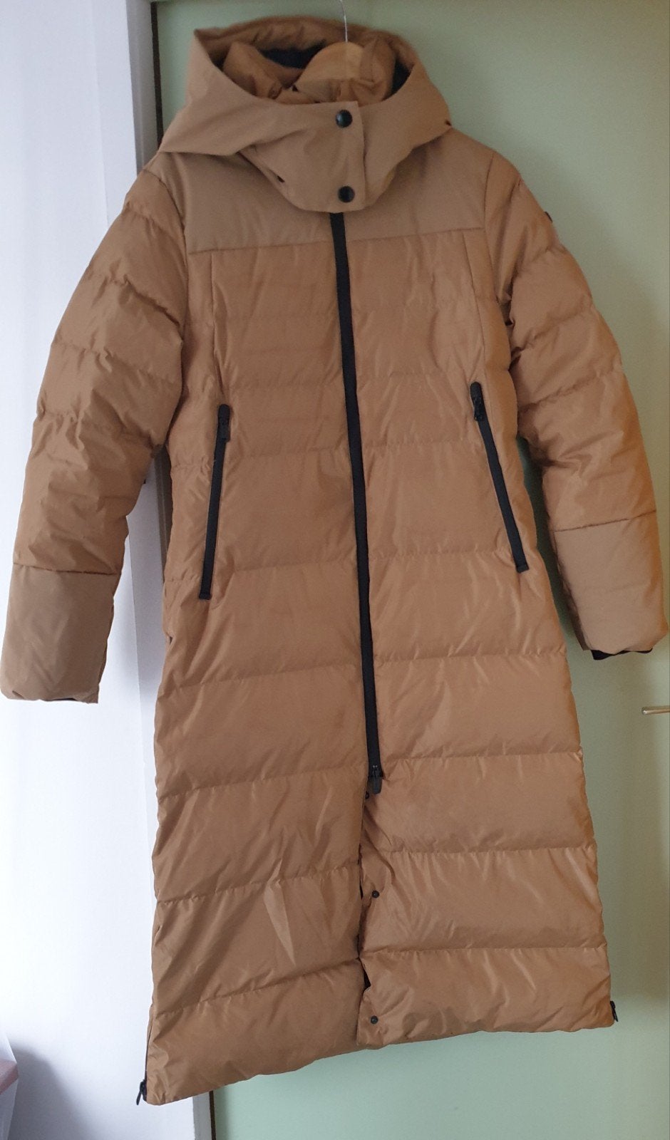 Goldbergh Sion lange jas. Maat 38. Camel., Maat 38/40 (M), Overige kleuren, Ophalen of Verzenden, Gedragen