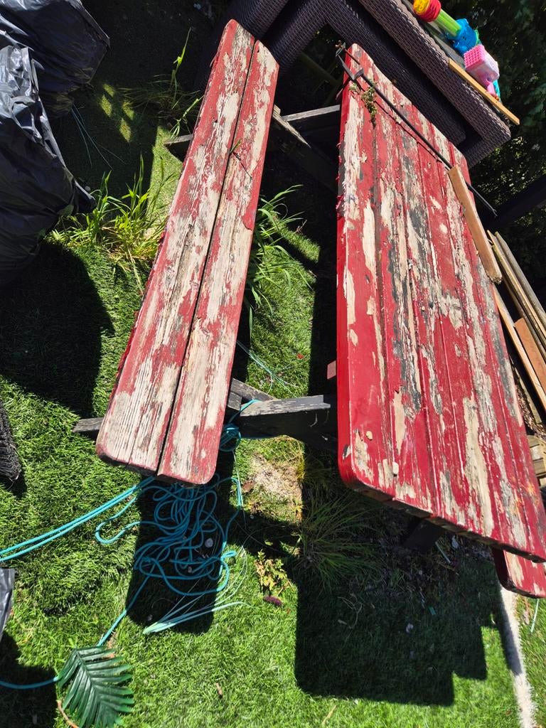 Stevige picknicktafel/bank - opknapper, Ophalen, Gebruikt, Rechthoekig, Hout