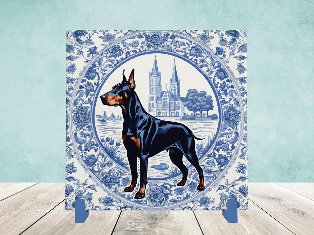 Dobermann Delfts Blauwe tegel incl houder, Ophalen of Verzenden, Nieuw