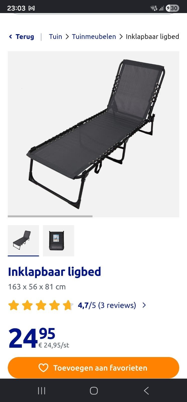 Inklapbaar ligbed  van action, Ophalen, Nieuw, Metaal, Inklapbaar