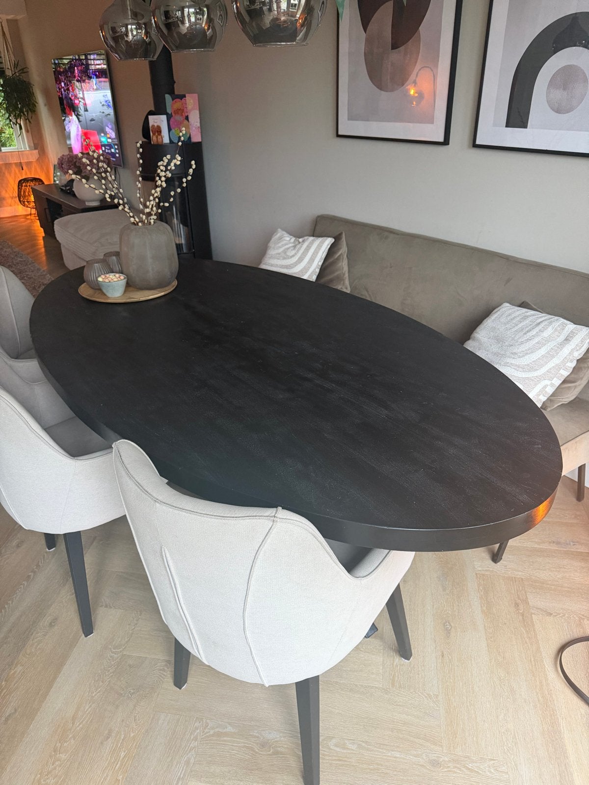 Ovale mango houten eettafel -220cm x110cm, Ophalen, Gebruikt, 100 tot 150 cm, 200 cm of meer