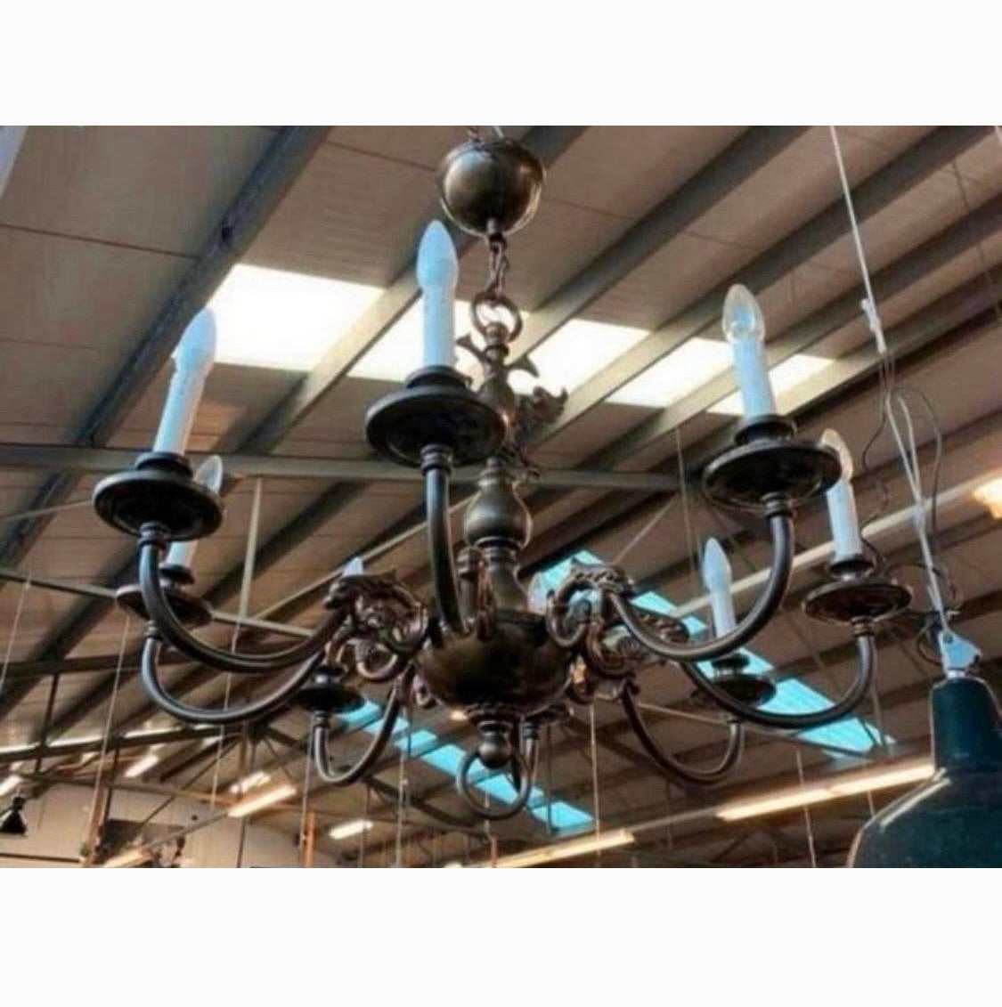 Lamp oude antiek zwaar bronzen kroonluchter brons en zwaar, Ophalen of Verzenden