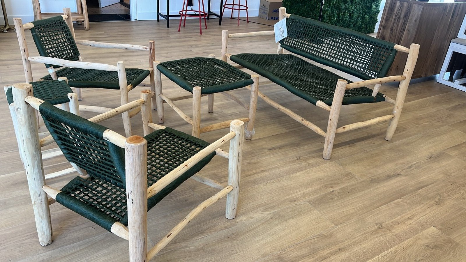 Handgemaakte Tuinset- Eucalyptus Hout en gevlochten touw, Nieuw, Info@homefriesland.nl, Kelvinstraat 6 8912BA, Home Friesland