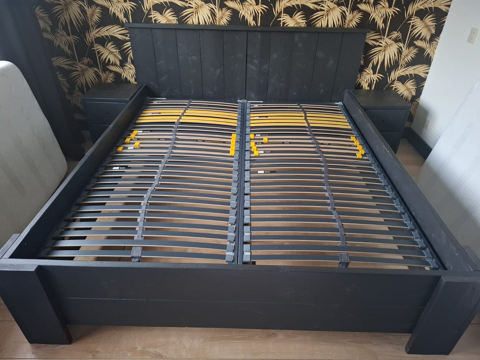 Steigerhouten bed 180x210, Ophalen, Gebruikt, 210 cm, Tweepersoons