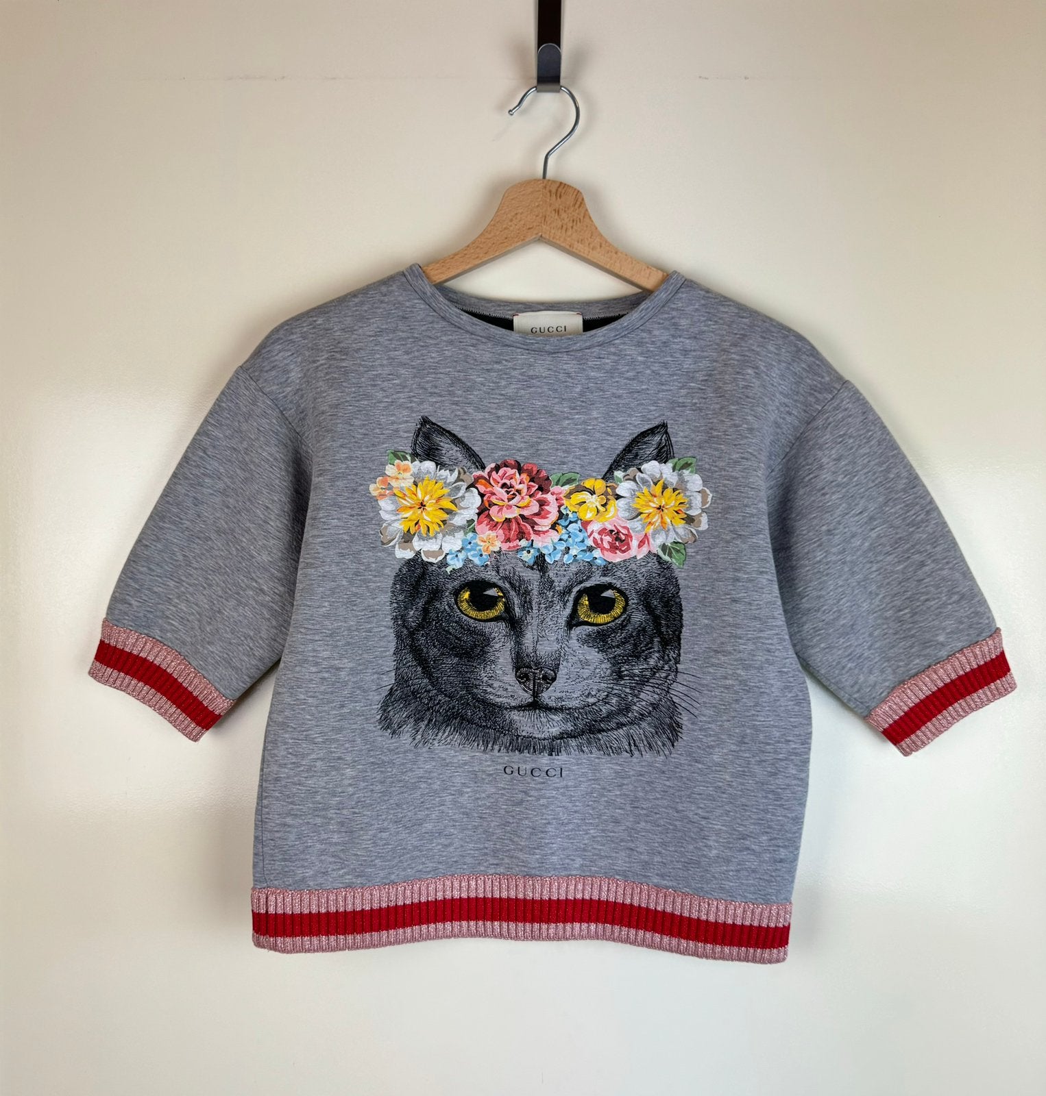 GUCCI 12Y XS Neoprene Cotton Sweatshirt Logo Cat Embroidered, Kleding | Dames, Ophalen of Verzenden, Zo goed als nieuw, Maat 34 (XS) of kleiner