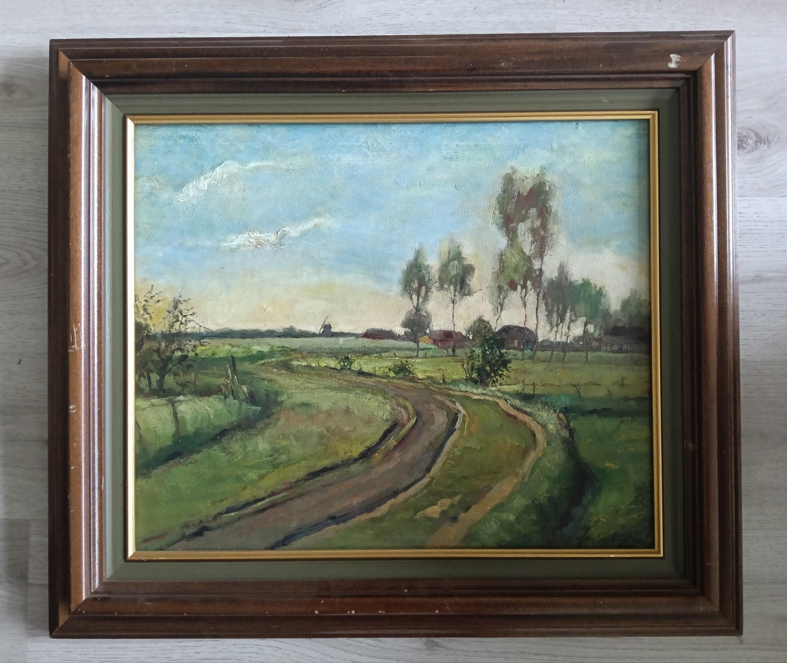 Jan van den Hurk (1917-2002 Brabants Landschap met boerderij, Ophalen of Verzenden, Impressionistisch, Stads- / dorpsgezicht