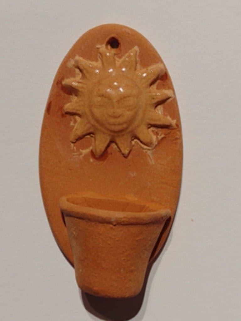terra cotta muurpotje met geglazuurde zon ornament Fennicole, Ophalen, Nieuw, Gebruiksvoorwerp