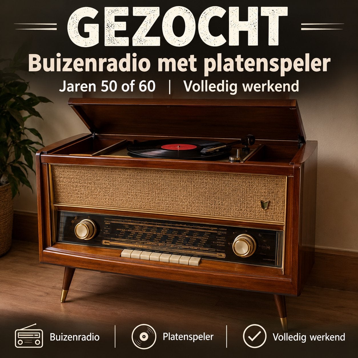 GEZOCHT werkende buizenradio met platenspeler, Ophalen of Verzenden