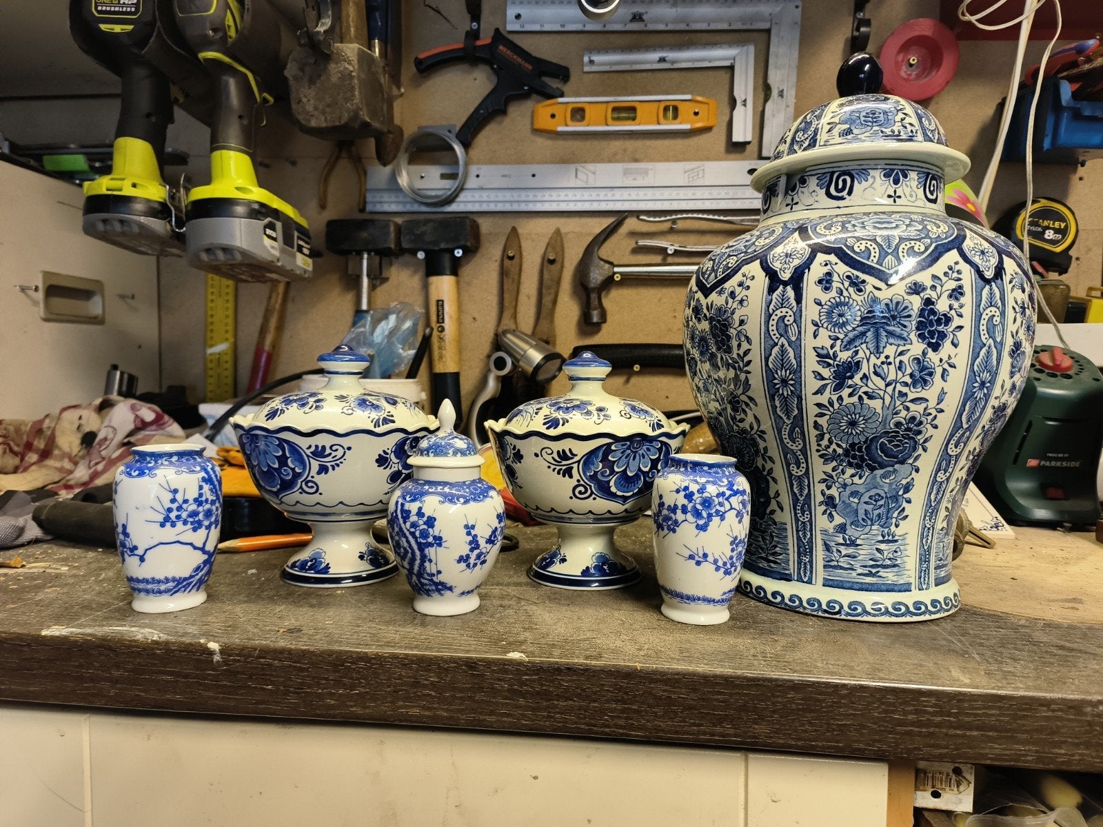 Delfts Blauw Set: Grote Pot, Suikerpotten & Vaasjes, Antiek en Kunst, Ophalen