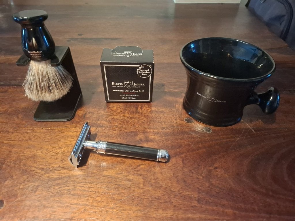 edwin jagger scheerset + verzameling scheerspullen, Ophalen of Verzenden, Zo goed als nieuw, Gehele gezicht, Verzorging