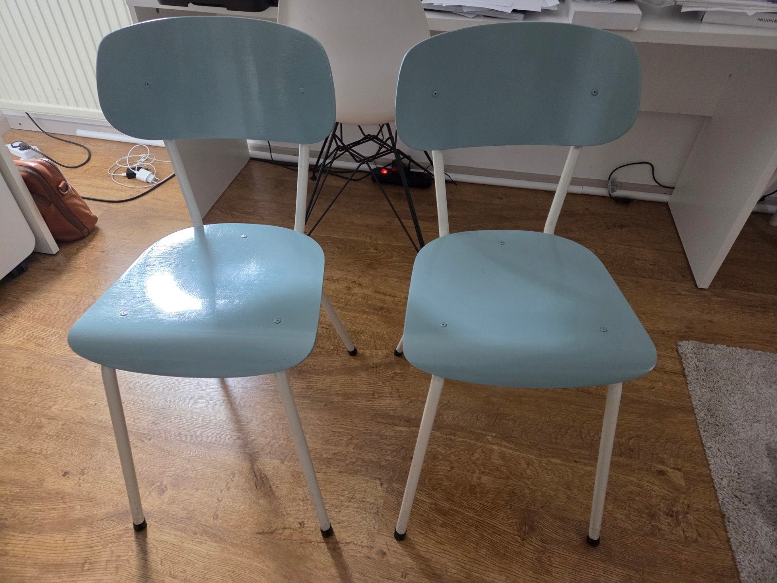 2 Vintage jaren 60 stoelen hout en metaal, Ophalen, Gebruikt, Twee, Blauw