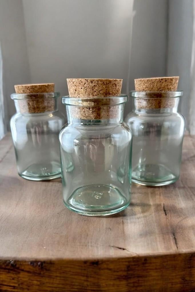 3 glazen kruidenpotjes., Ophalen of Verzenden, Zo goed als nieuw, Glas, Pot, Bus of Blik