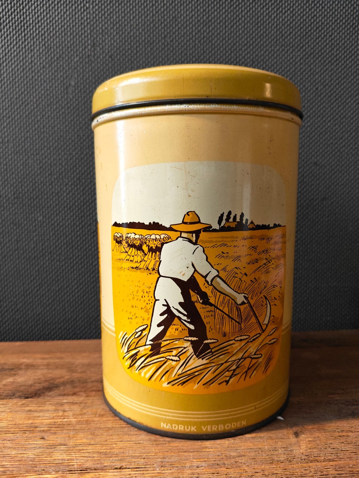 Vintage van der Meulen beschuitbus met mooie heldere kleuren, Verzamelen, Ophalen of Verzenden, Gebruikt, Beschuit, Overige merken