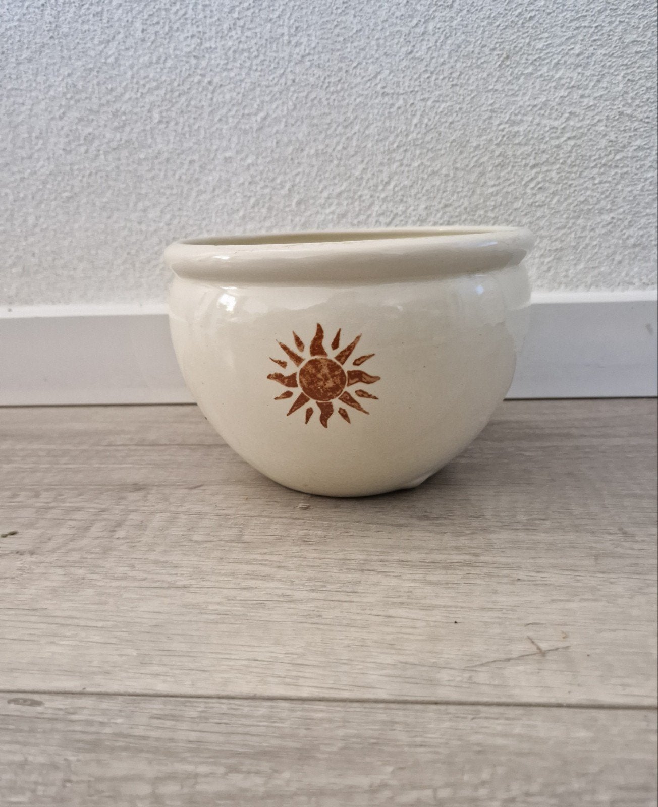 bloempot zon astrologie pot plantenpot potje plant vintage, Rond, Ophalen of Verzenden, Zo goed als nieuw, Aardewerk