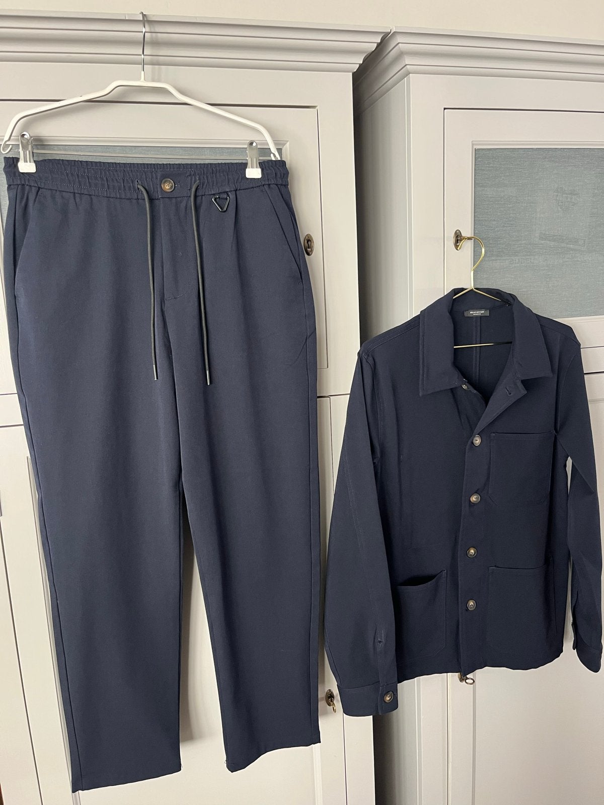 Heren pak: Broek en jasje - Bread Buttons Donkerblauw, Ophalen of Verzenden, Zo goed als nieuw, Maat 48/50 (M), Blauw