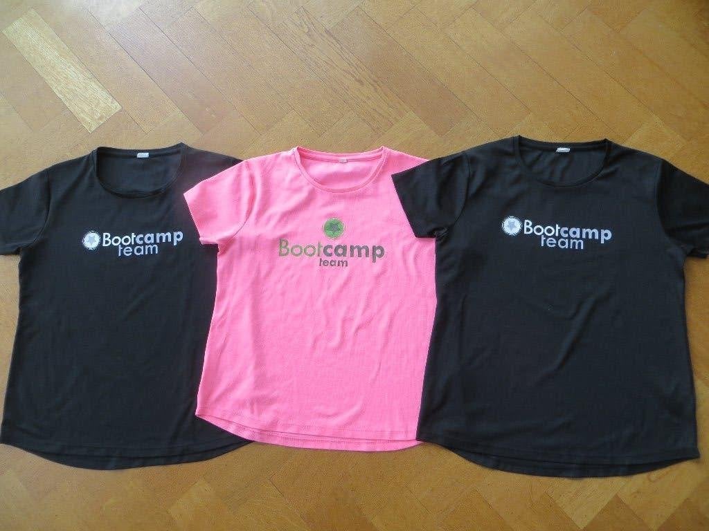 3 Sportshirts "BootCamp" 2 Zwart 1 Roze met logo Dames Mt L, BootCamp, Ophalen of Verzenden, Zo goed als nieuw, Zwart