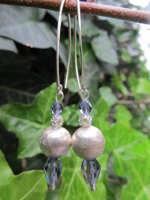 Oorbellen Brush Purple swarovski kristal-kralen zilver, Hangers, Paars, Nieuw, Zilver