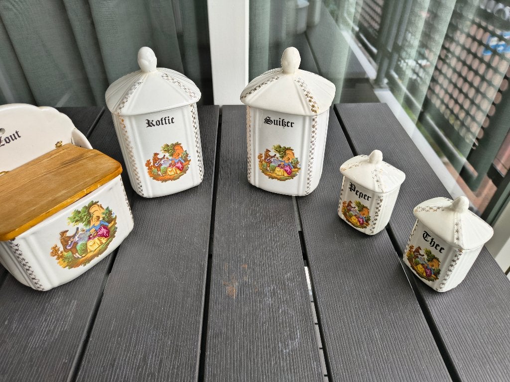 Vintage koffie/thee set inclusief zout,peper en suiker pot., Ophalen