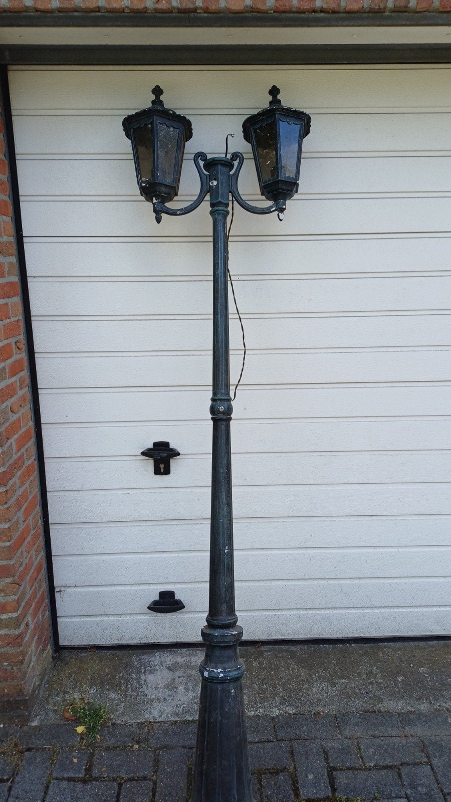 2 koppige tuinlantaarn 215cm tuinlamp buiten lantaarn, Ophalen, Gebruikt, Netvoeding, Staande lamp