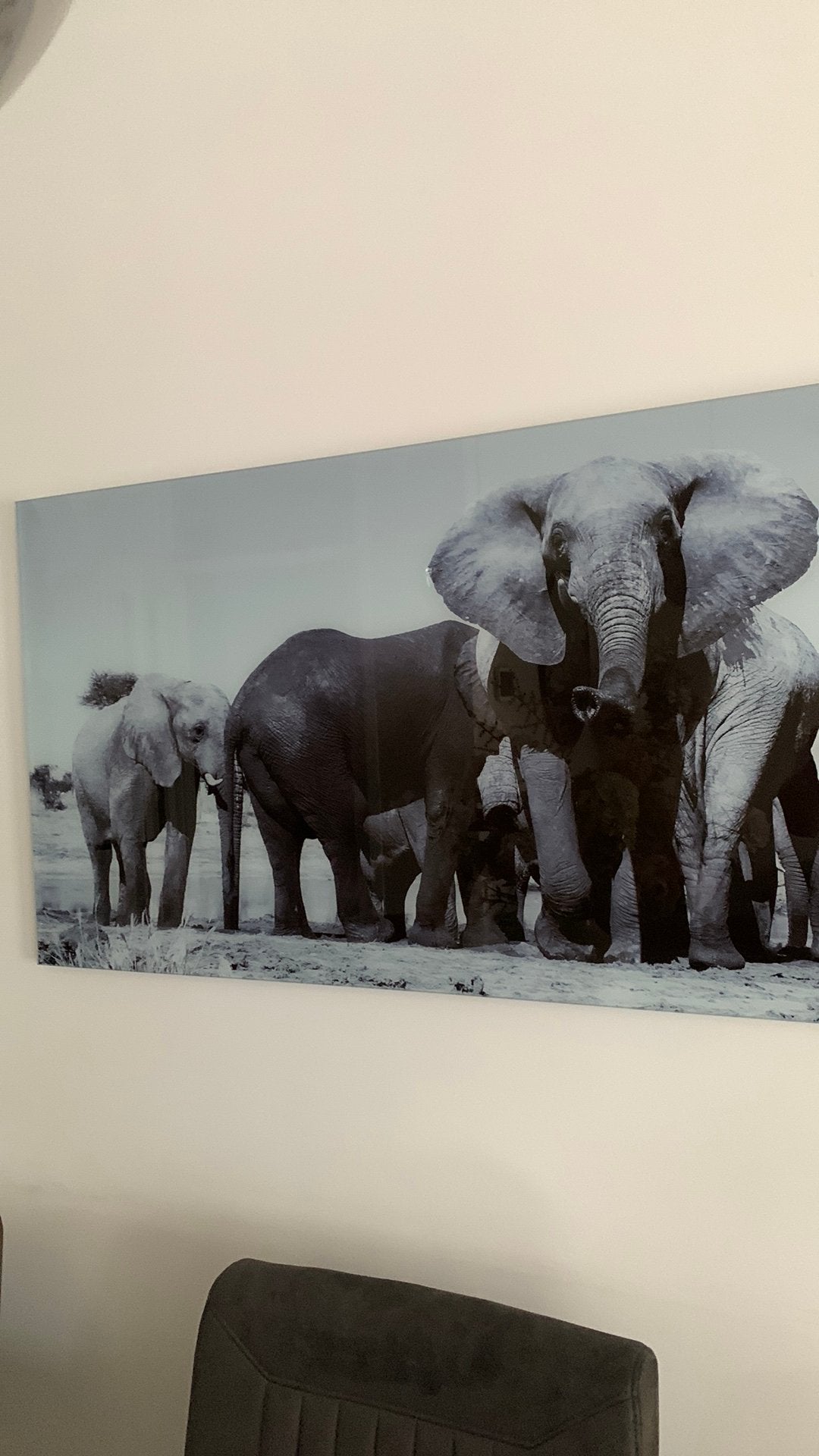 Mooi glas schilderij olifanten, Ophalen, Zo goed als nieuw, Schilderij