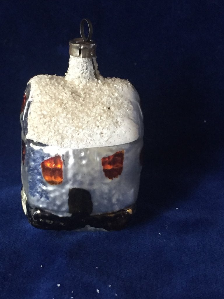 Vintage kerstbal kerst huisje glas, Gebruikt, Onbekend, Ophalen of Verzenden, Onbekend