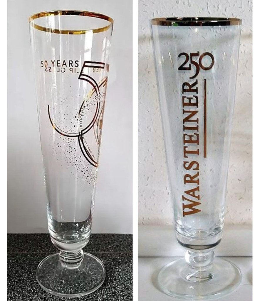 4 Warsteiner Jubileum Tulpglazen, Verzamelen, Biermerken, Ophalen of Verzenden, Zo goed als nieuw, Glas of Glazen, Overige merken