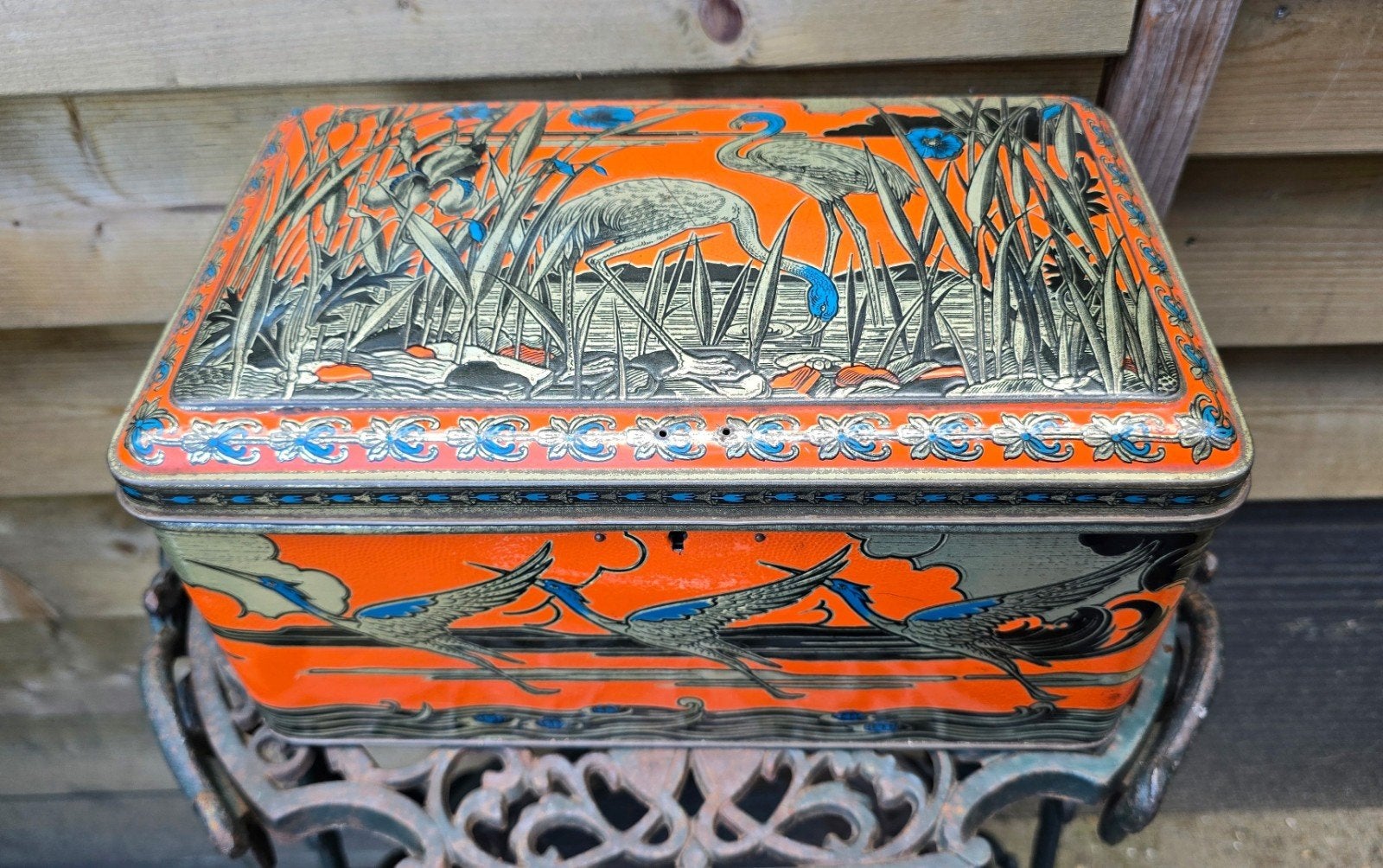 Vintage Flamingo Blik Oranje - Decoratieve Opbergdoos, Verzamelen, Ophalen of Verzenden, Gebruikt, Overige, Overige merken