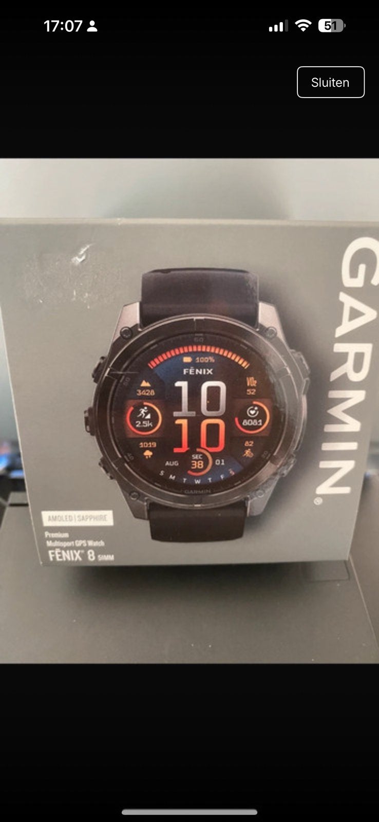 Fenix 8 51 mm, Sieraden, Tassen en Uiterlijk, Sporthorloges, Zo goed als nieuw, Android, Zwart, GPS, Ophalen of Verzenden