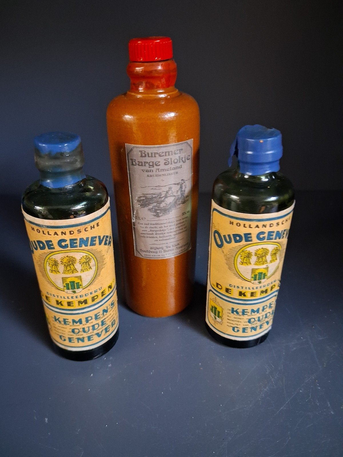 Oude miniatuur flesjes en kruikje - Jenever en Barge Anijs, Ophalen of Verzenden