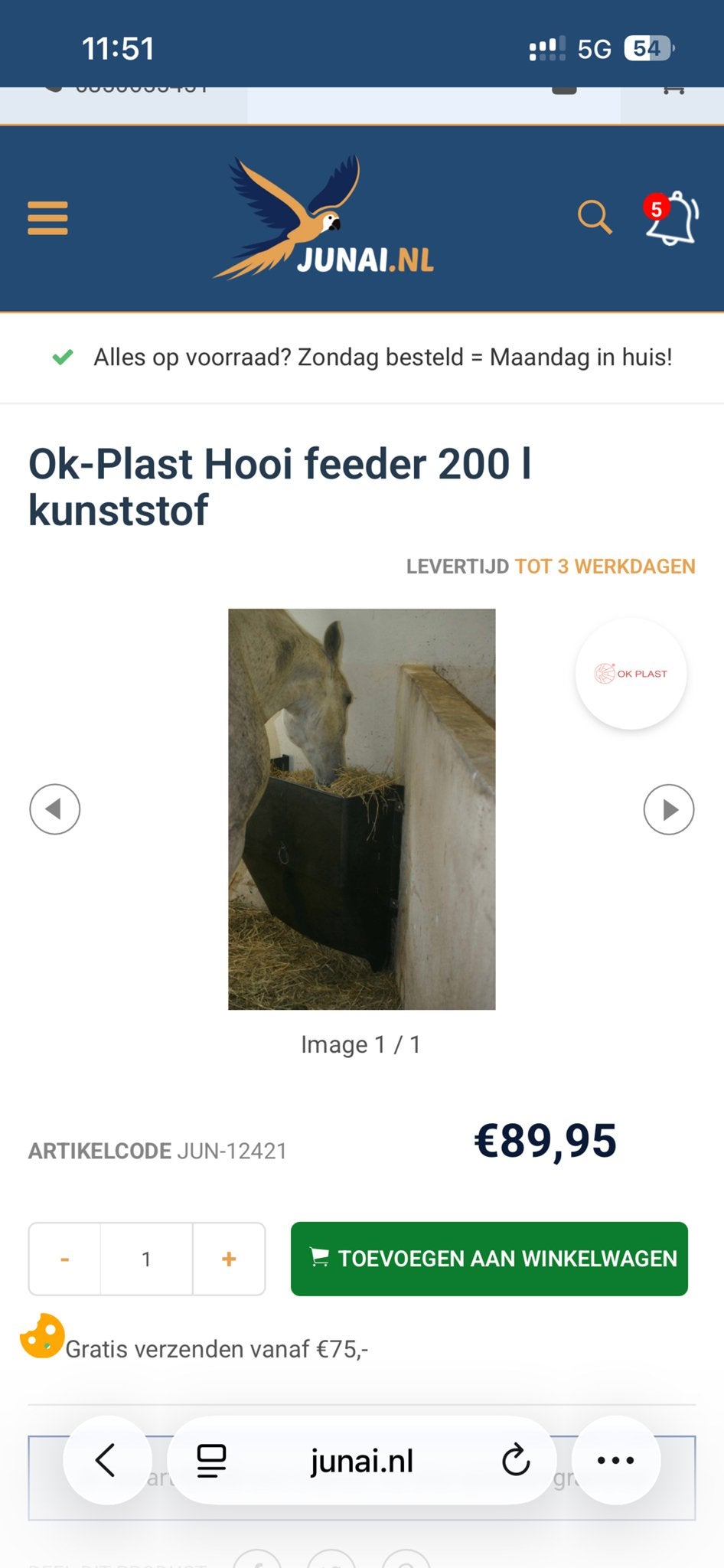 Hoek hooibak 200 liter, Ophalen, Gebruikt