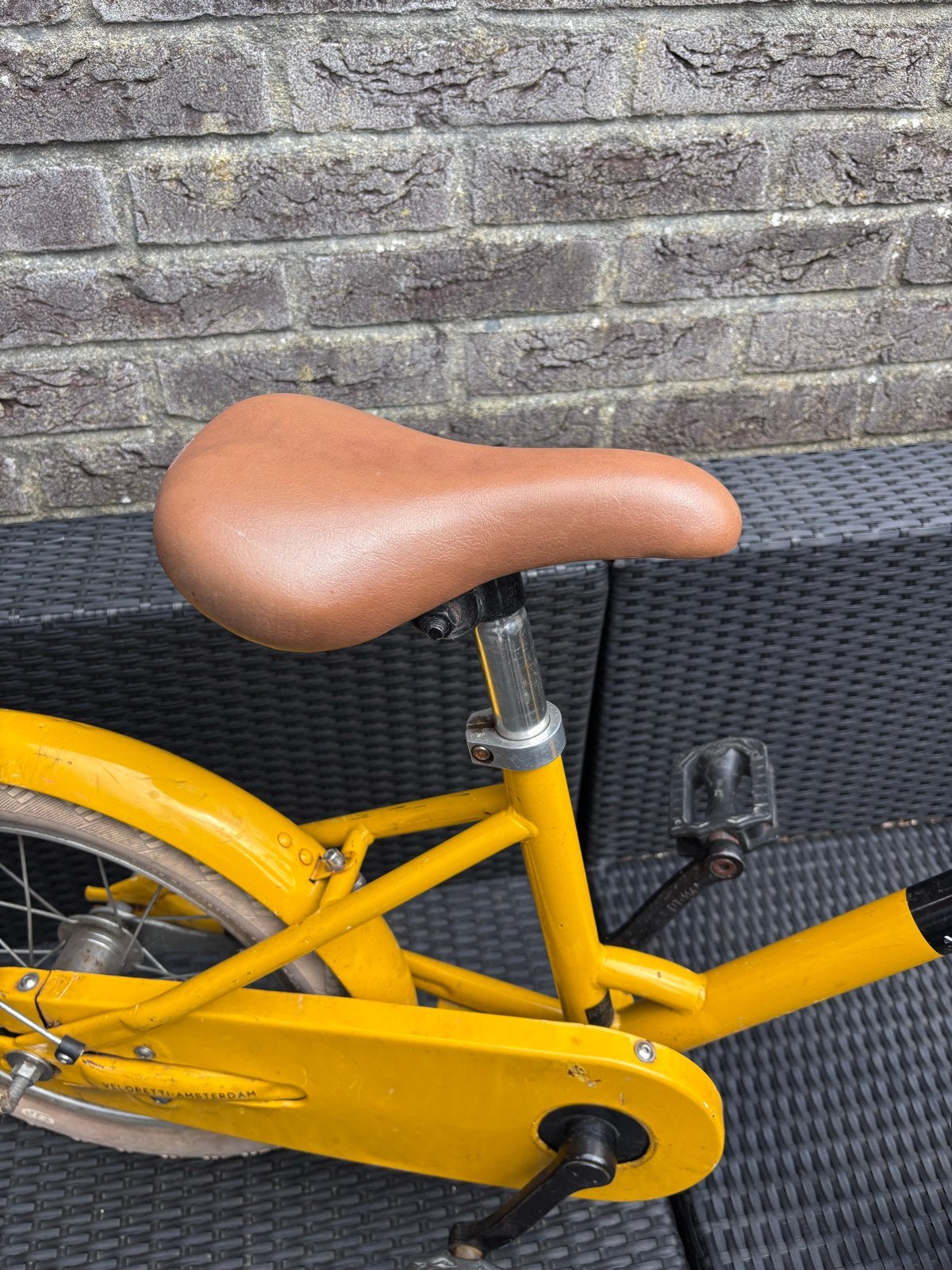 Veloretti kinderfiets geel met mandje, Ophalen of Verzenden, Gebruikt, Velgrem, 16 tot 20 inch