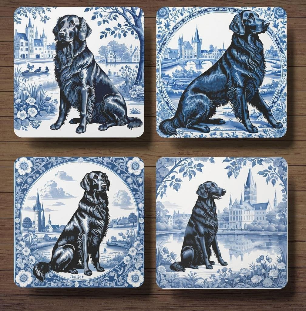 Flatcoated Retriever Delfts Blauw onderzetters met houder, Ophalen of Verzenden, Nieuw