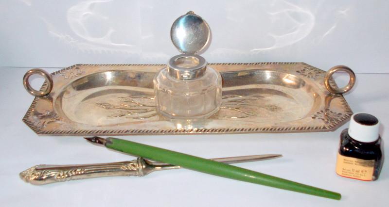 Art Nouveau inkt-bureauset + briefopener pennenhooder, Verzenden